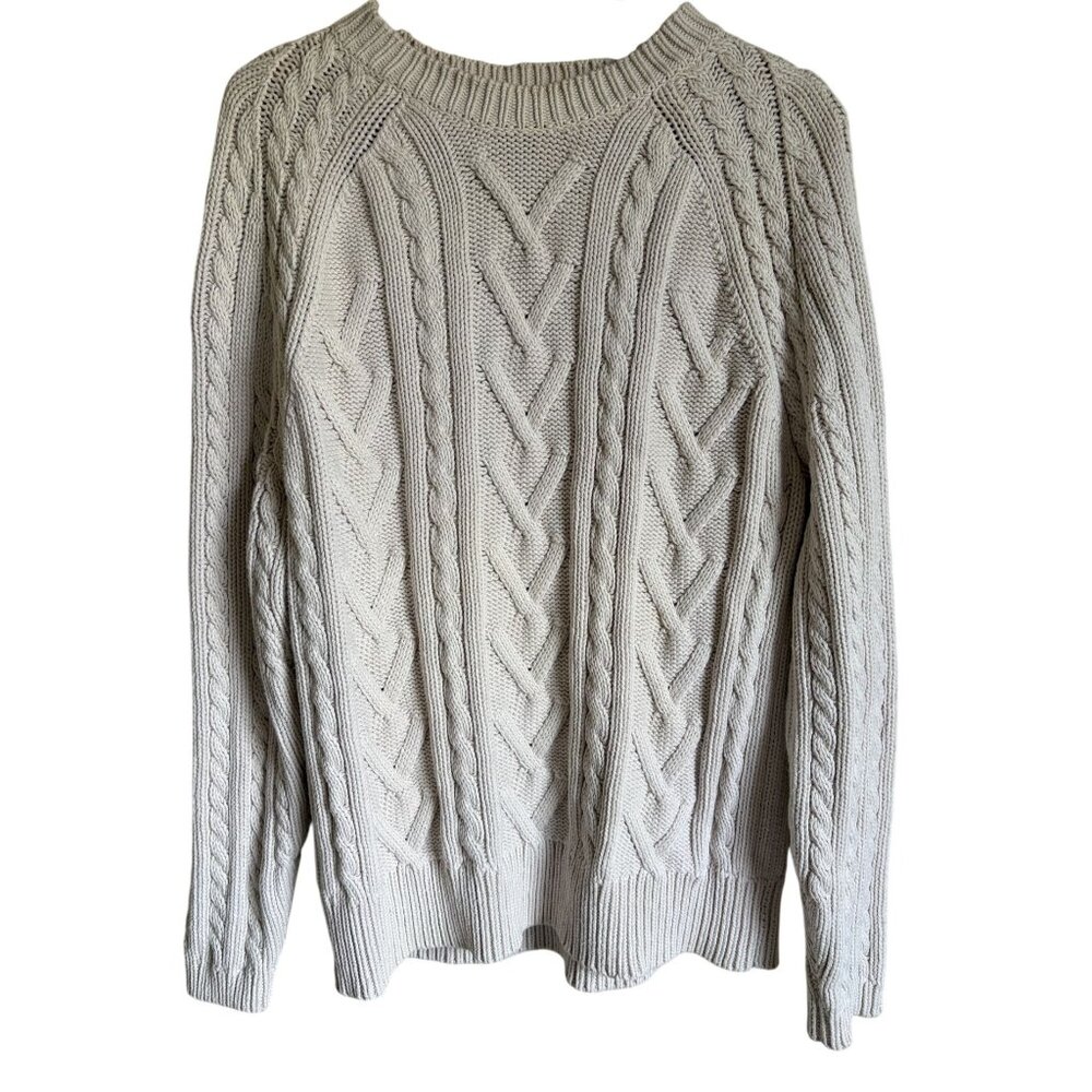 Vintage VTG Express Cream Ivory Cable Knit Crewneck Sweater 100% Cotton Made in